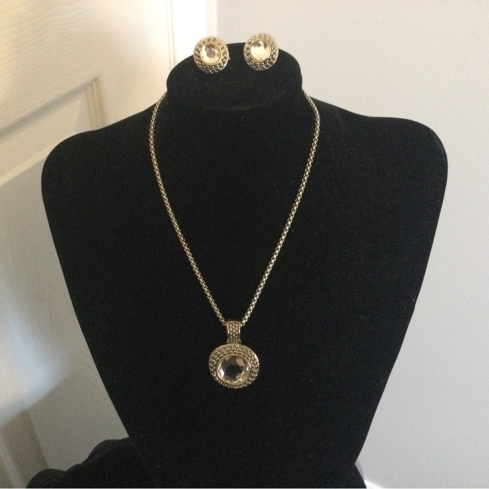 Vintage Necklace with Matching Earrings Silver/Gold/Crystal